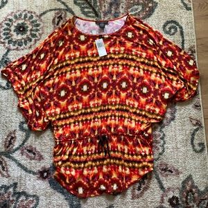 Brand New Cinch Waist Colorful Blouse